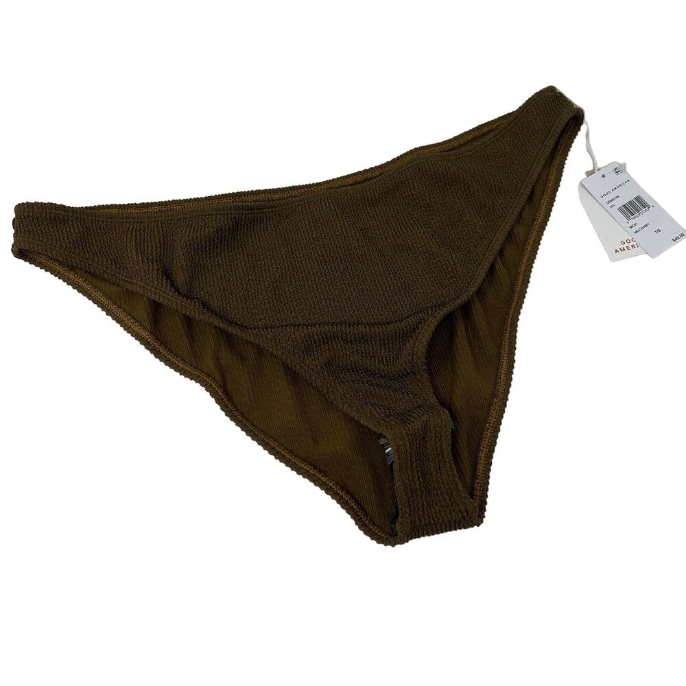 NEW! Good American Bikini Bottom Crinkle Good Basic Cheeky Mocha - 7/8